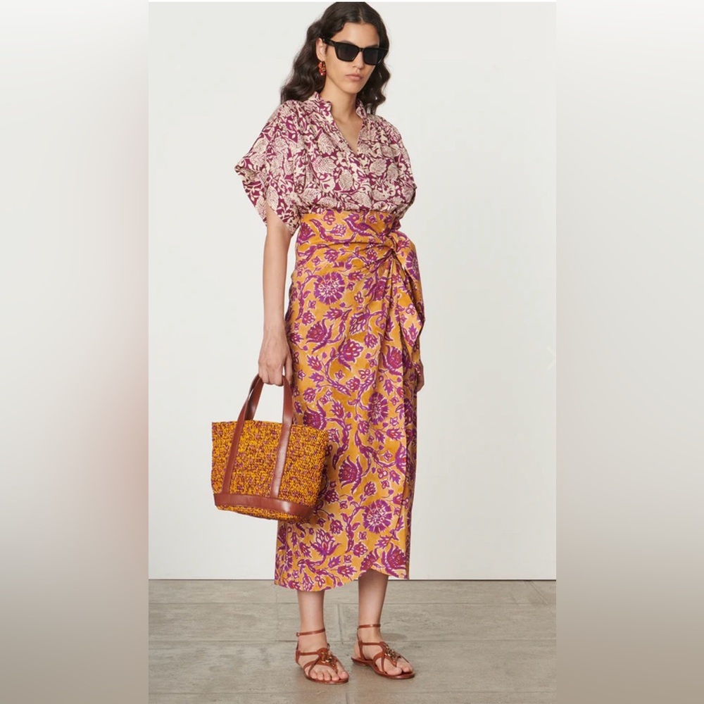 NWT Vanessa Bruno Nesly Floral-Print Midi Wrap Skirt, Size 42 (US 10/12)